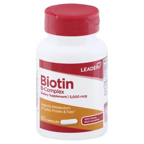 Image for Leader Biotin B-Complex, 5000 mcg, Capsules,60ea from BARONS DRUG STORE