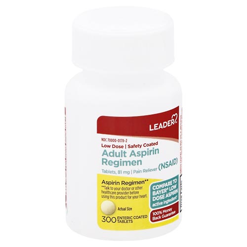 Image for Leader Aspirin Regimen, 81 mg, Enteric Coated Tablets, Adult,300ea from BARONS DRUG STORE